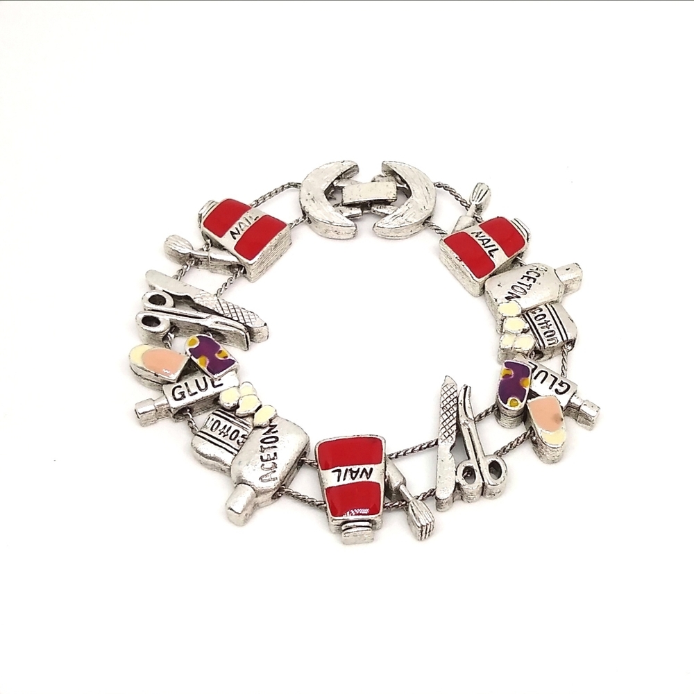 Nail Tech theme vintage slider bracelet